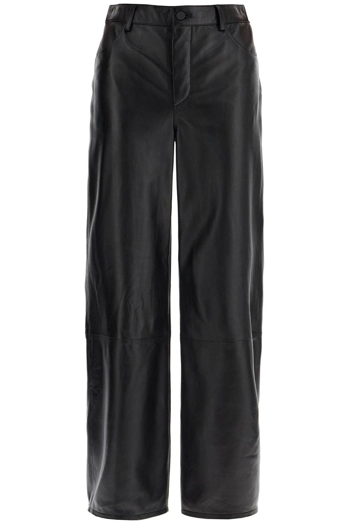 High Waisted Wide Leg Black Leather Pants