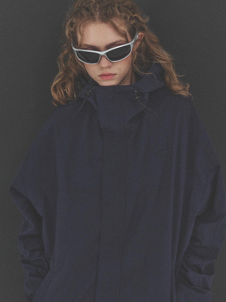 High-neck hooded windbreaker navy