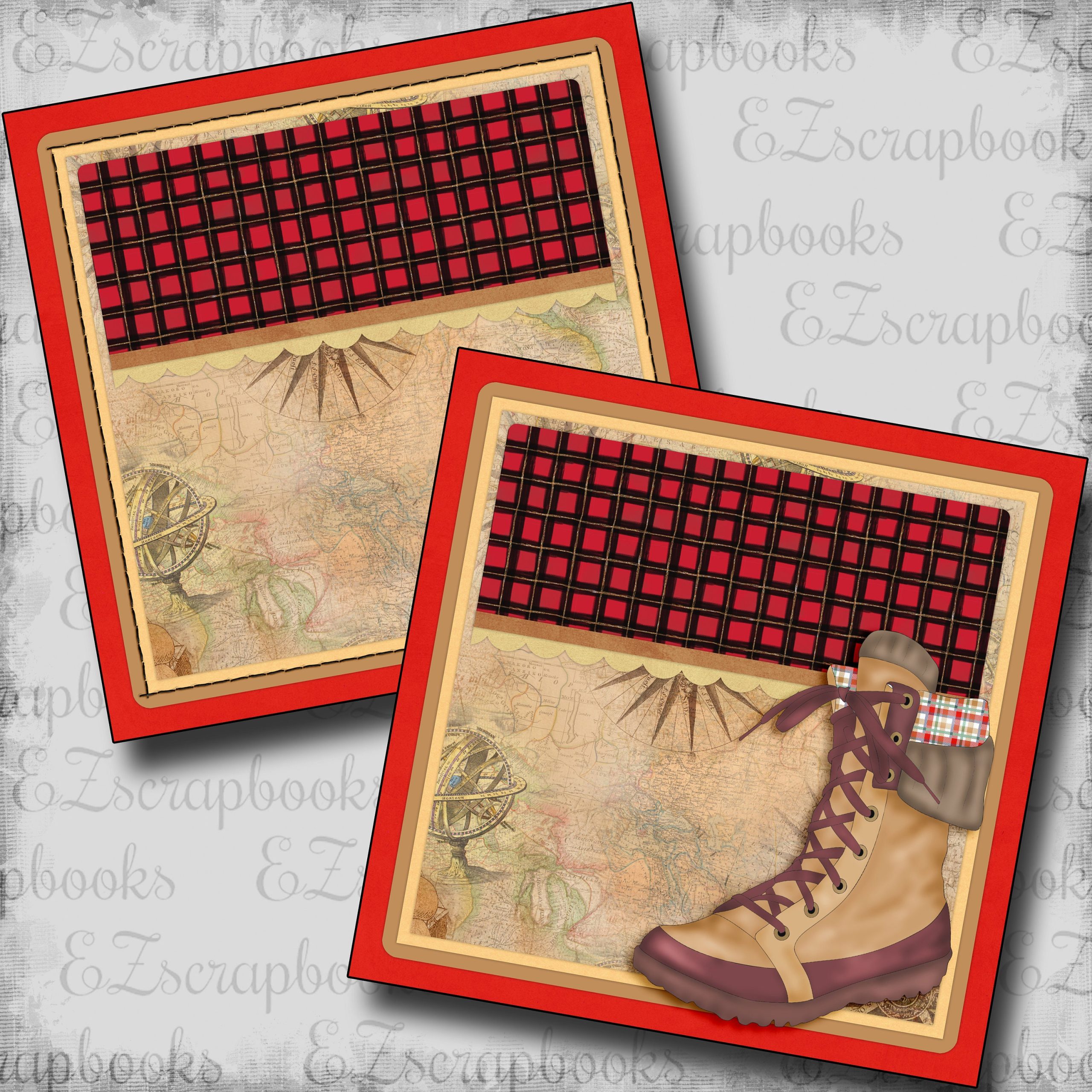 Hiking Boot Npm - 2 Premade Scrapbook Pages Ez Layout 6023