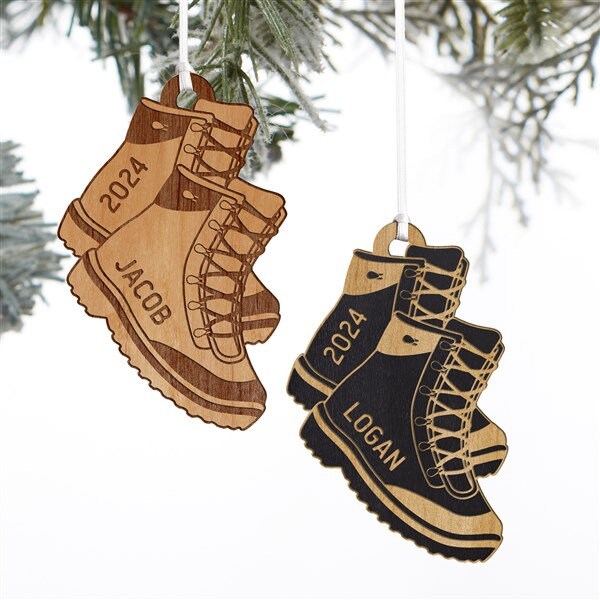 Hiking Boots Personalized Wood Ornament, Christmas Gifts, Custom Ornaments, Decor, Decor