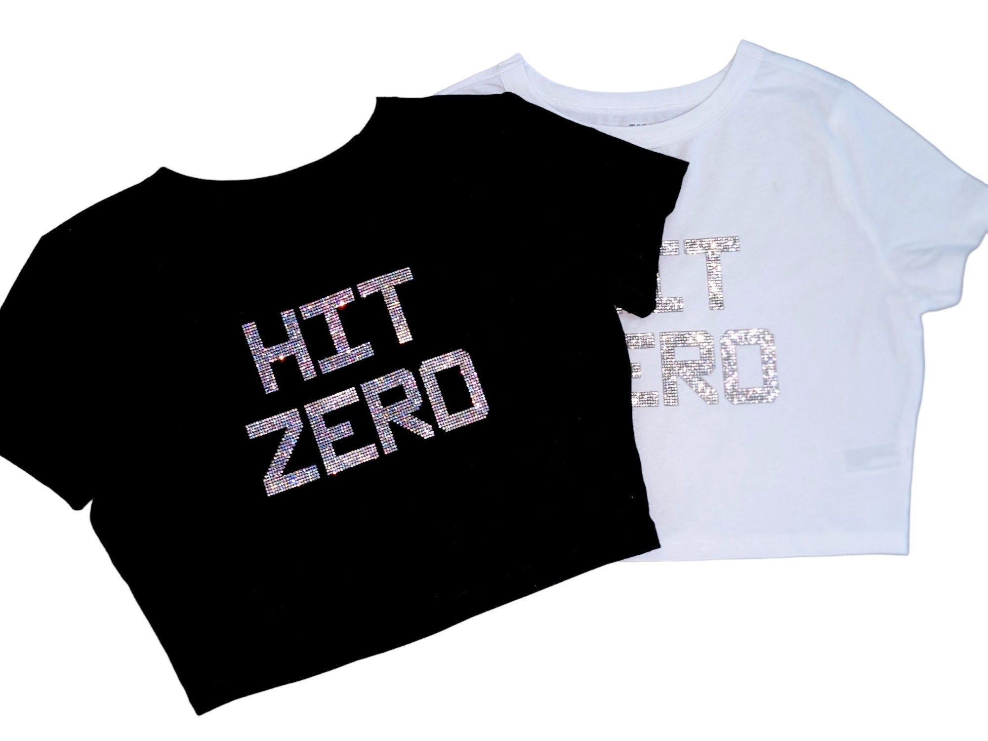 Hit Zero Rhinestone Cropped Shirt, Bling Cheer Bling, Gifts, Crop T Shirt