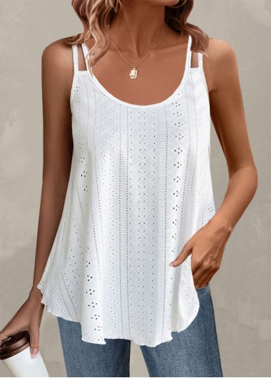 Hole White Scoop Neck Camisole Top