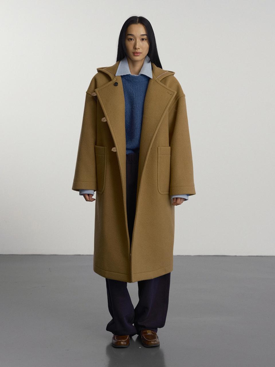 Hood Double Wool Oversized Coat [Camel]