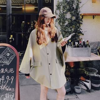 Hooded Cape Sleeve Plain Coat