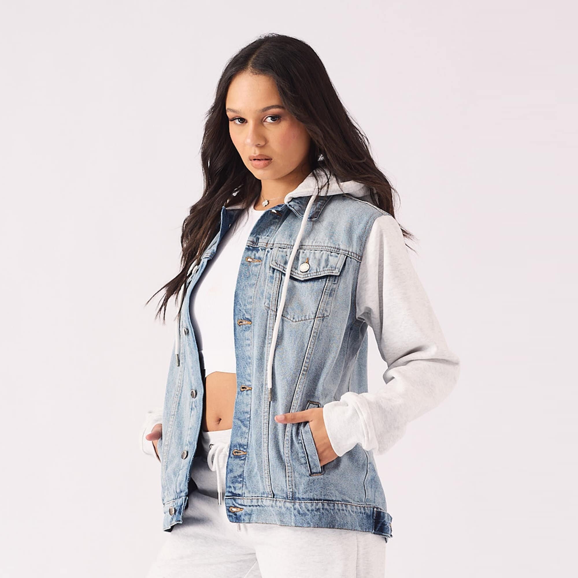 Hooded Fleece Jacket Light Blue | Western Women Streetwear Hoodie Woman Womens Denim Gift For Him