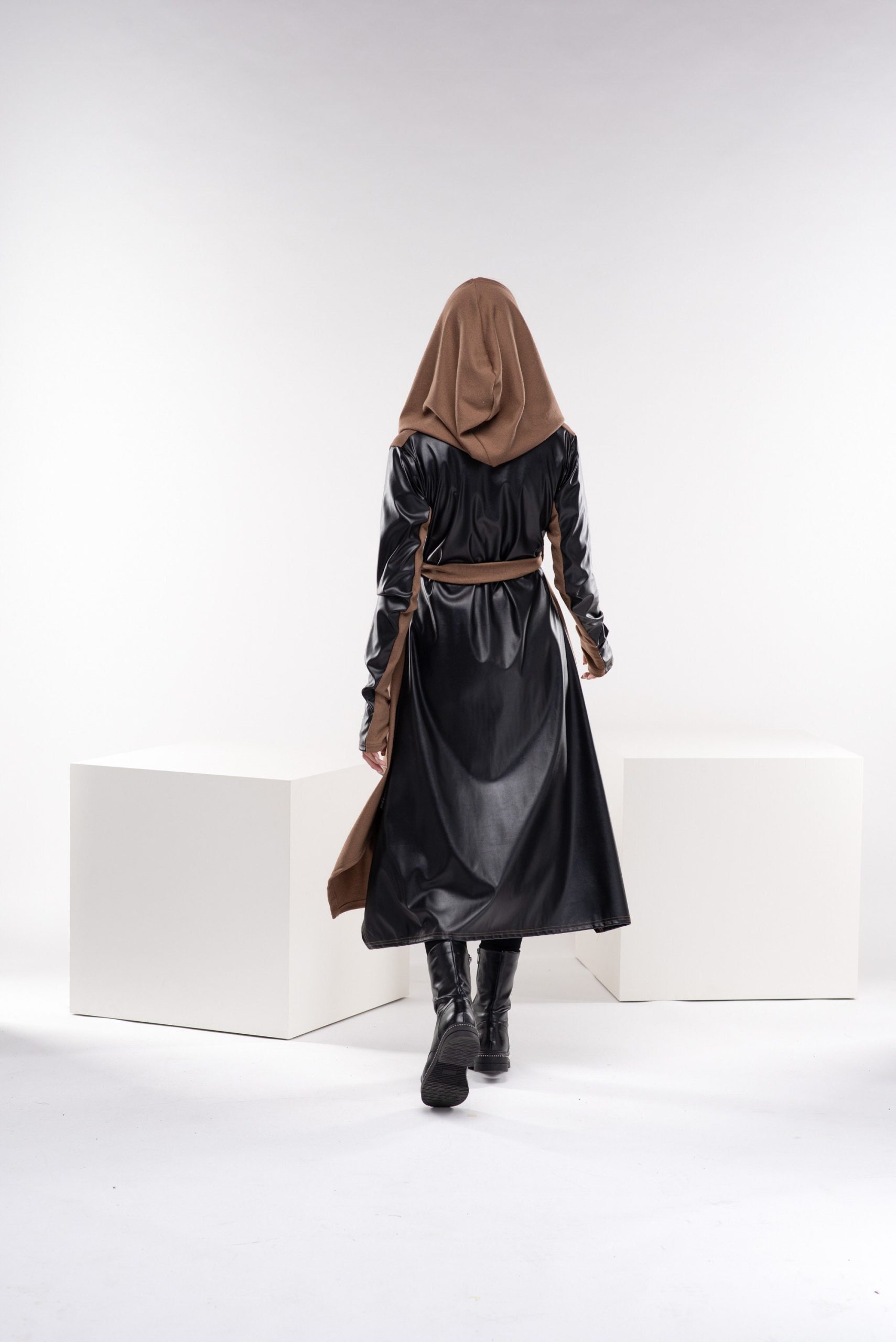 Hooded Leather Cape, Camel Wool Coat, Elven Cloak With Hood, Long Medieval Techwear Rave Outfit