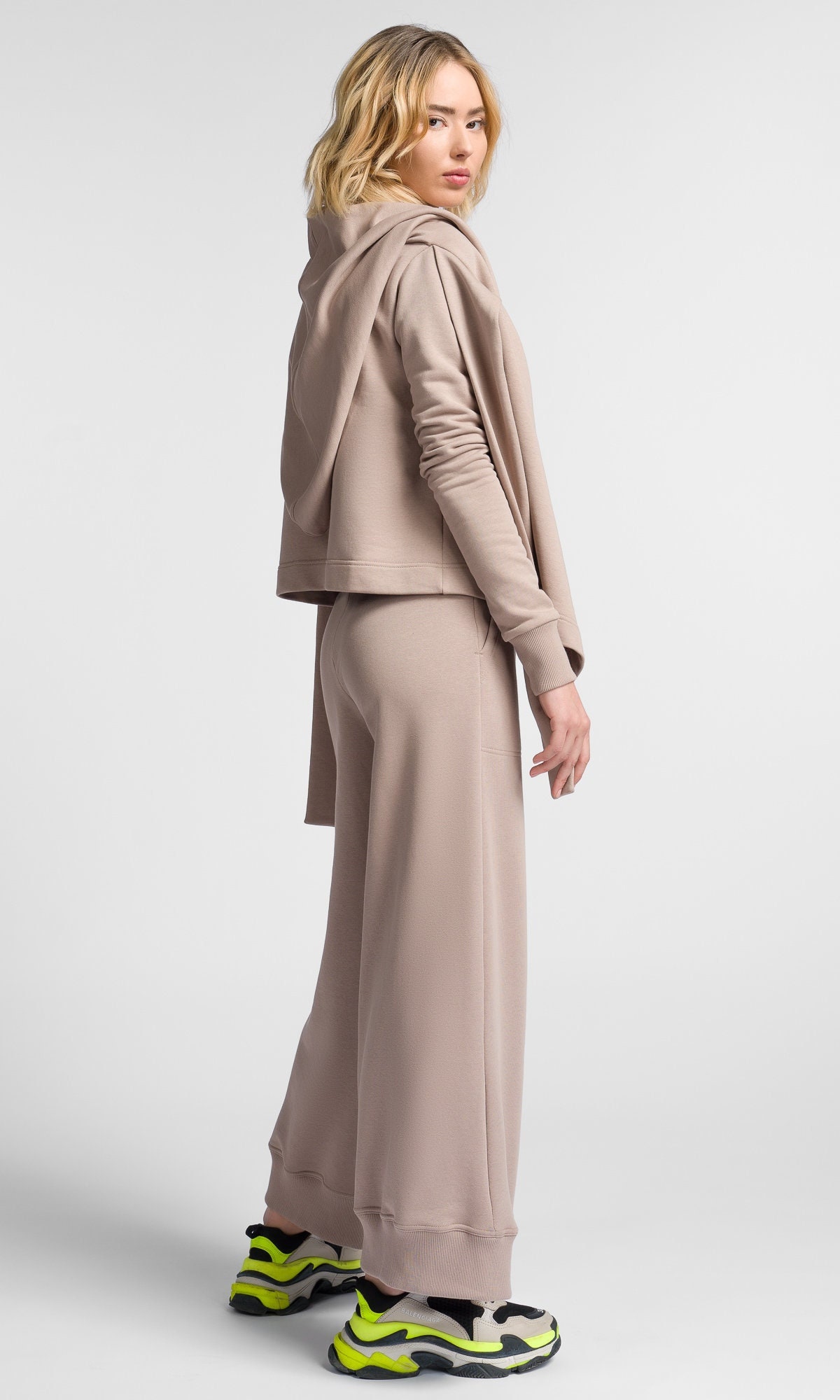 Hooded Wrap Sweatshirt & Soft Wide-Leg Pants Set