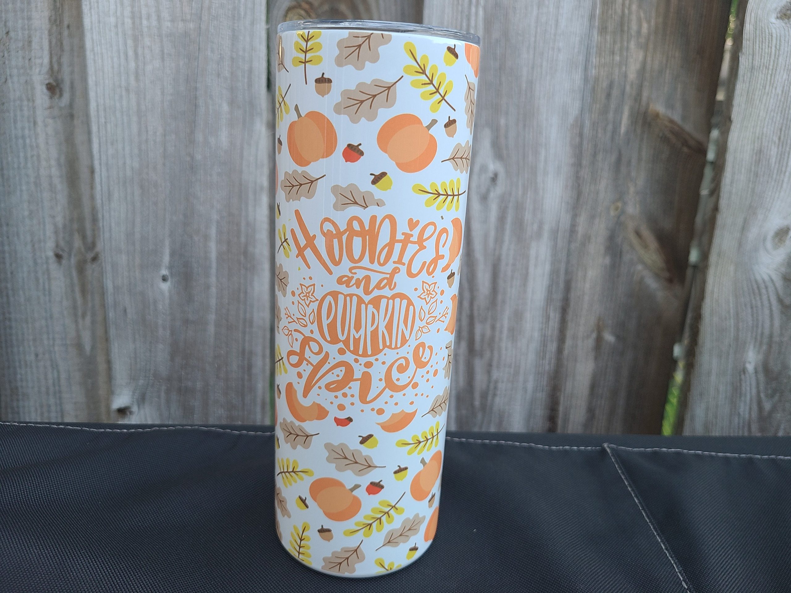 Hoodies & Pumpkin Spice Tumbler, Coffee Pattern, 20 Oz Skinny Fall Themed Lovers, Gift Idea For Her