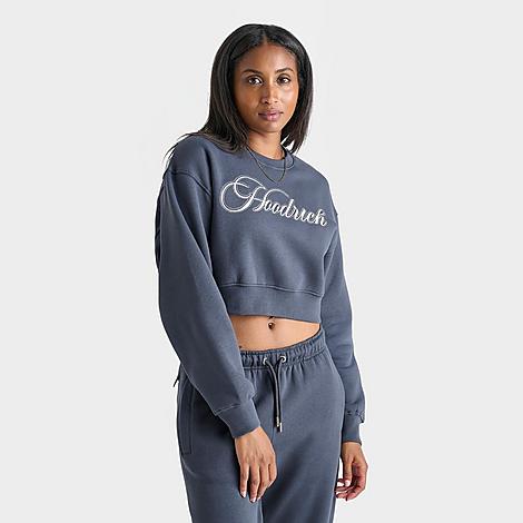 Hoodrich Women's Figure Rhinestone Cropped Crewneck Sweatshirt in Blue/Dusty Blue Size XS