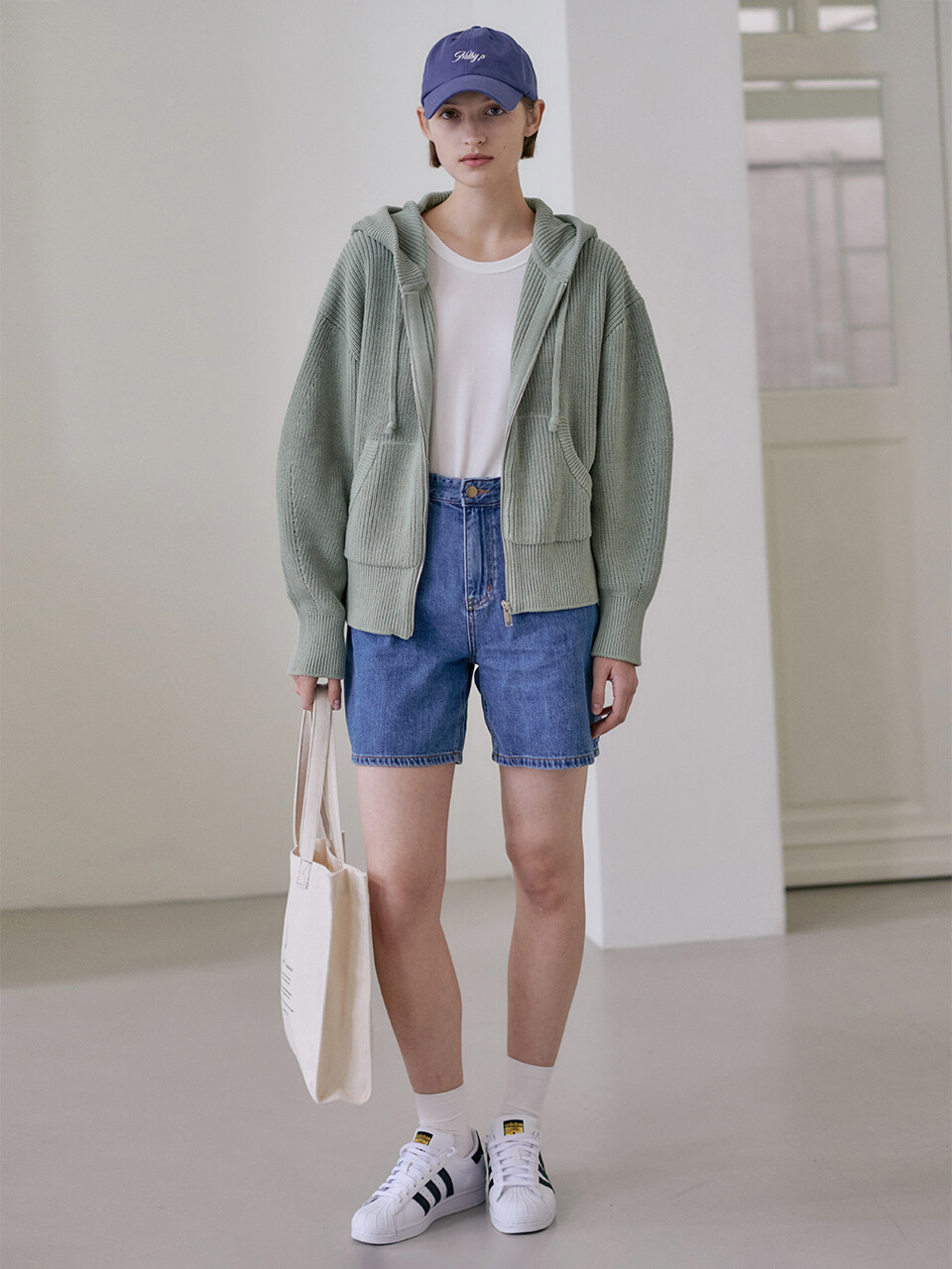 Hoody Zip-Up Cardigan_Apple Green