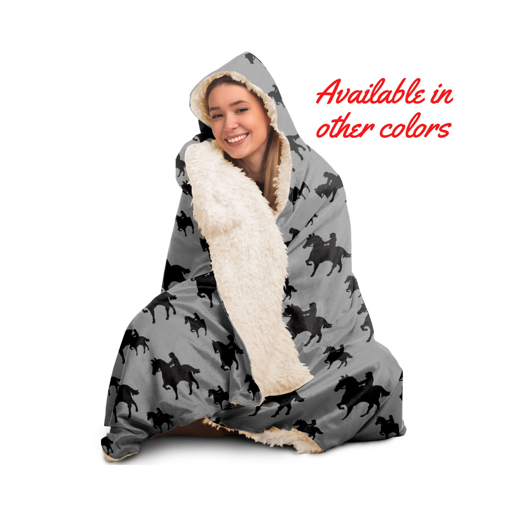 Horse Racing Print Hoodie Blanket, Fan Gifts, Hooded Blanket For Adults & Youth, Sherpa Hood Fleece