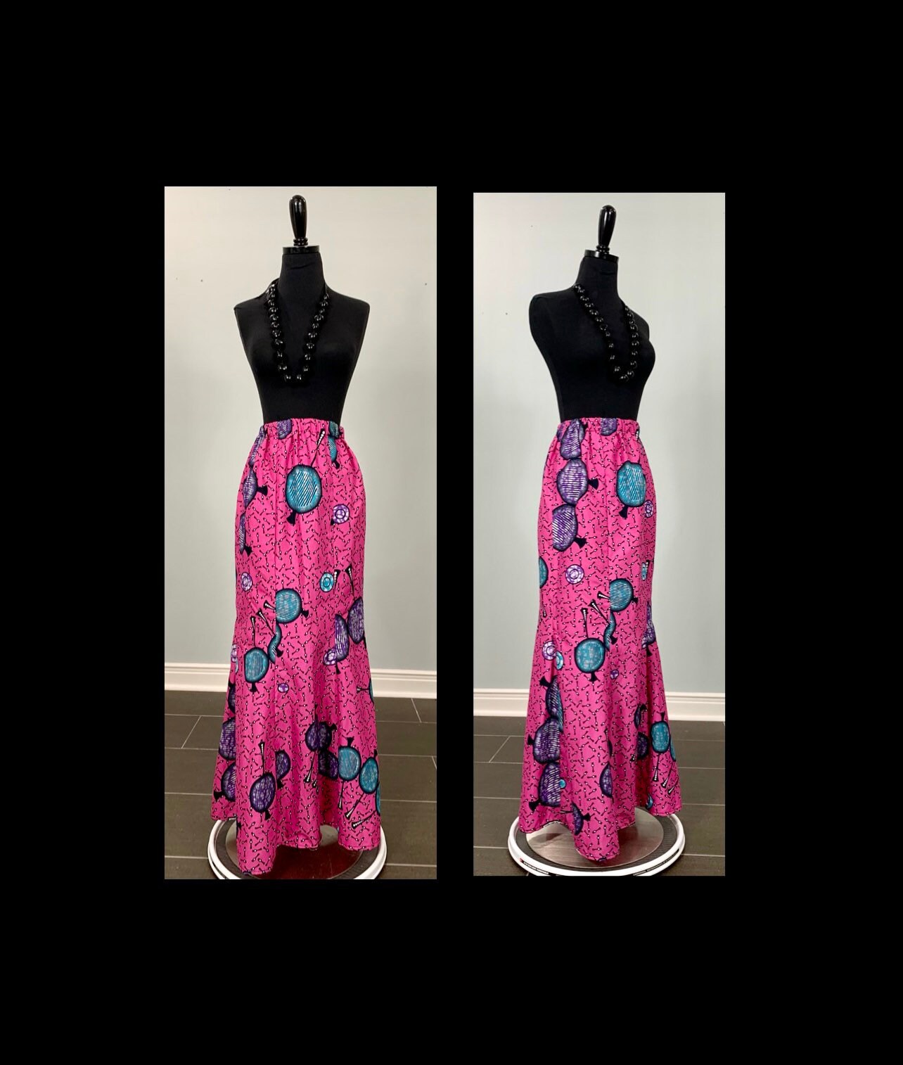 Hot Pink Mulitcolor Geometric Mermaid Style Maxi Skirt - Size 4/6 90S