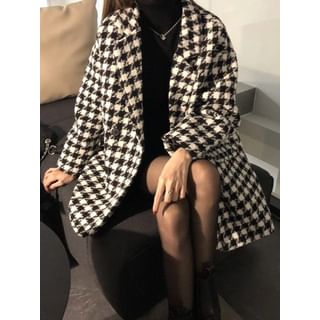 Houndstooth Double-Breasted Lapel Wool Coat