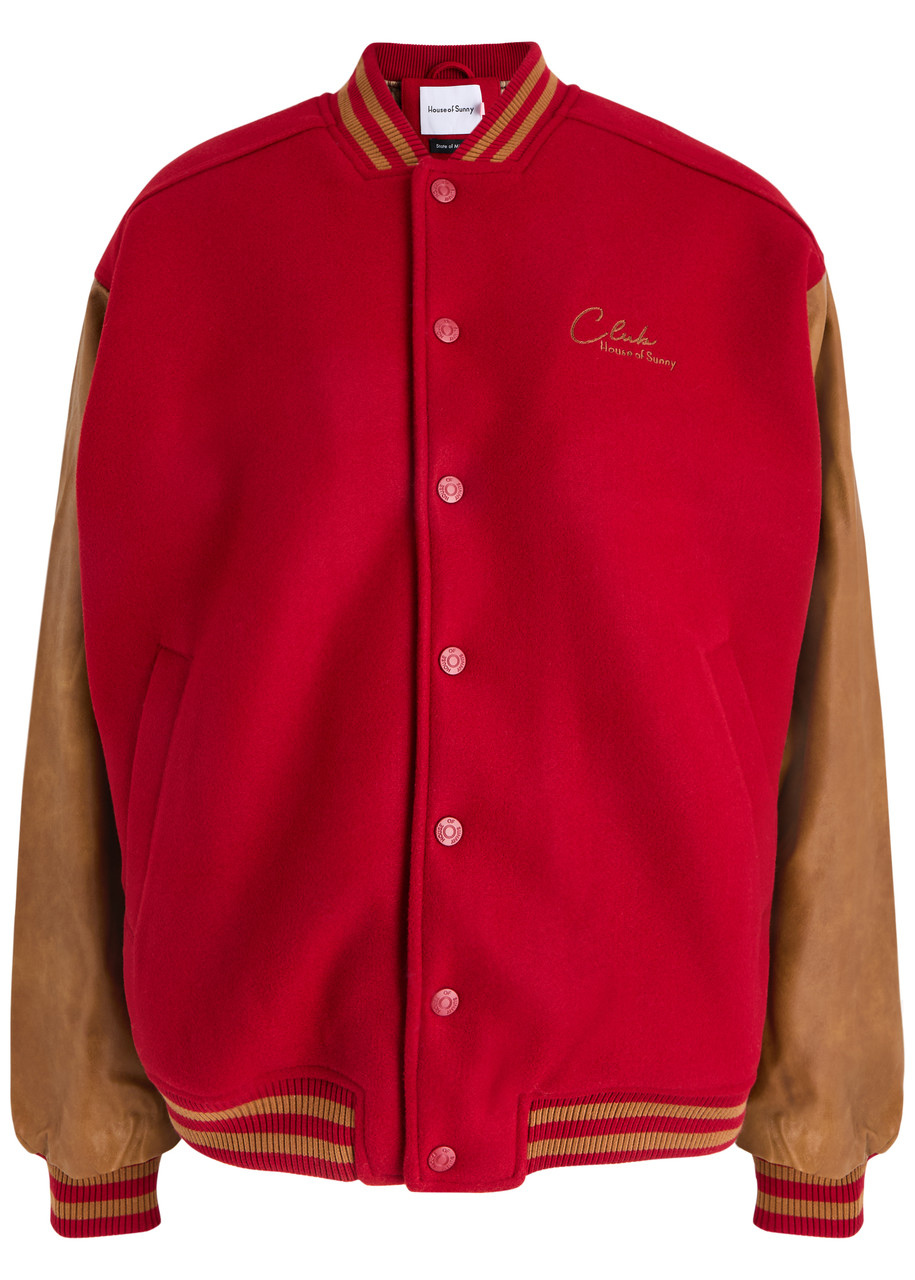 House OF Sunny The Club Panelled Felt Varsity Jacket - Red - S (UK8-10 / S)