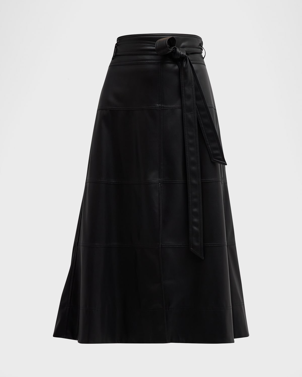 Hudson Faux Leather Belted Tiered Seam Midi Skirt