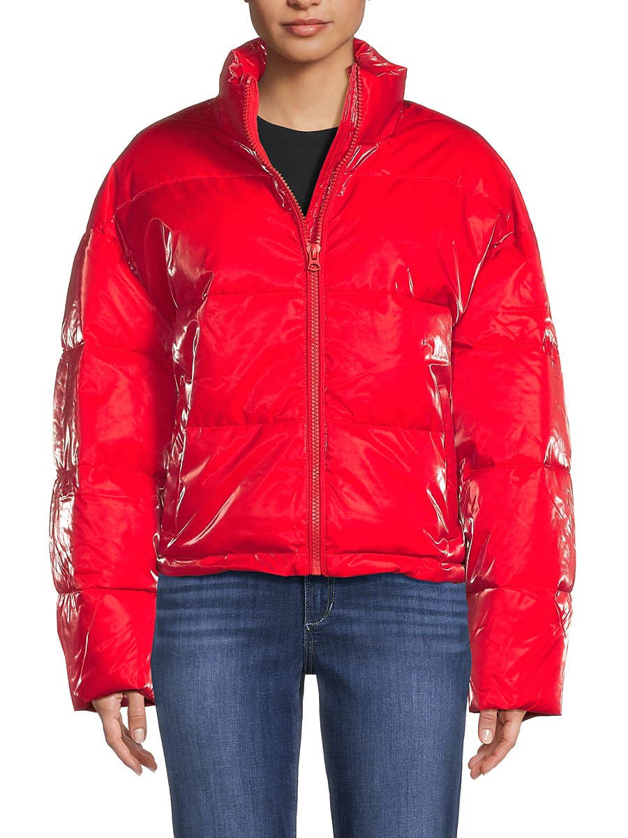 Hudson Jeans Women's Quilted Puffer Jacket - Red - Size S