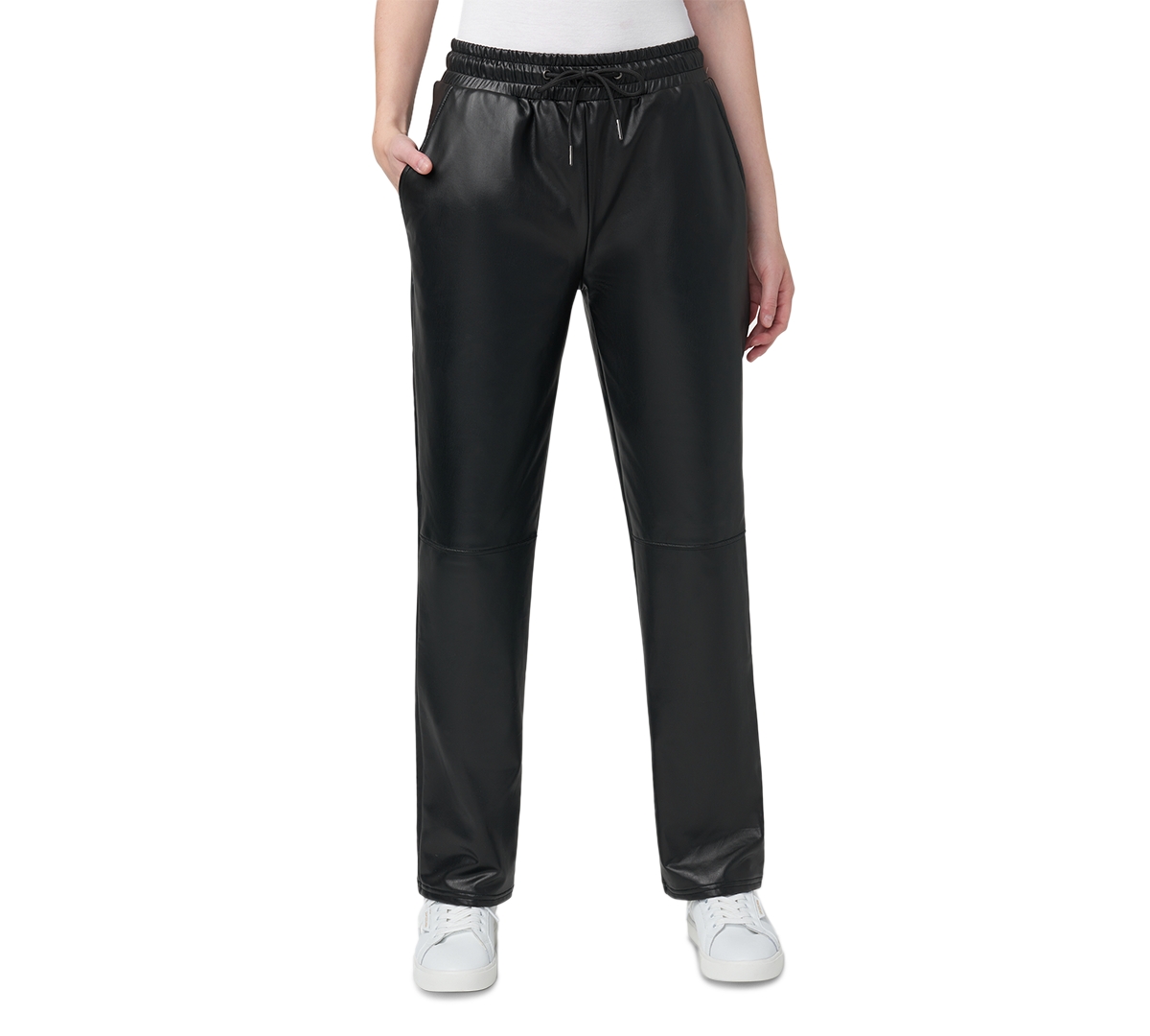 Hue Women's High-Rise Faux-Leather Drawstring Pants - Black