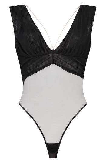 Hunkemöller Simona Chain Detail Mesh Bodysuit in Caviar at Nordstrom Rack, Size 32 B