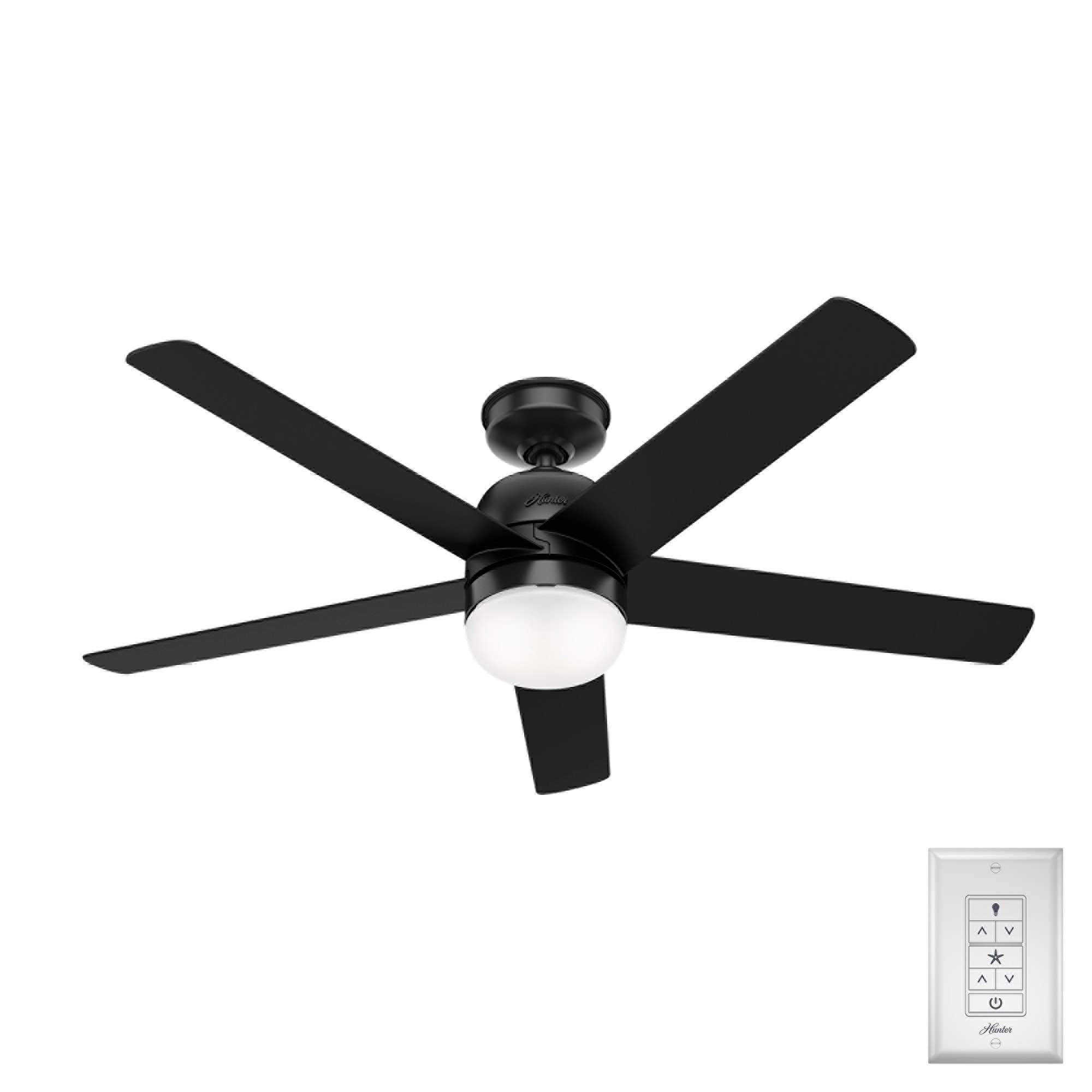 Hunter Anorak WeatherMax 52-Inches Matte Black with Matte Black Blades Indoor/Outdoor Downrod mount Standard Ceiling Fan With Light ( 5 -Blade)