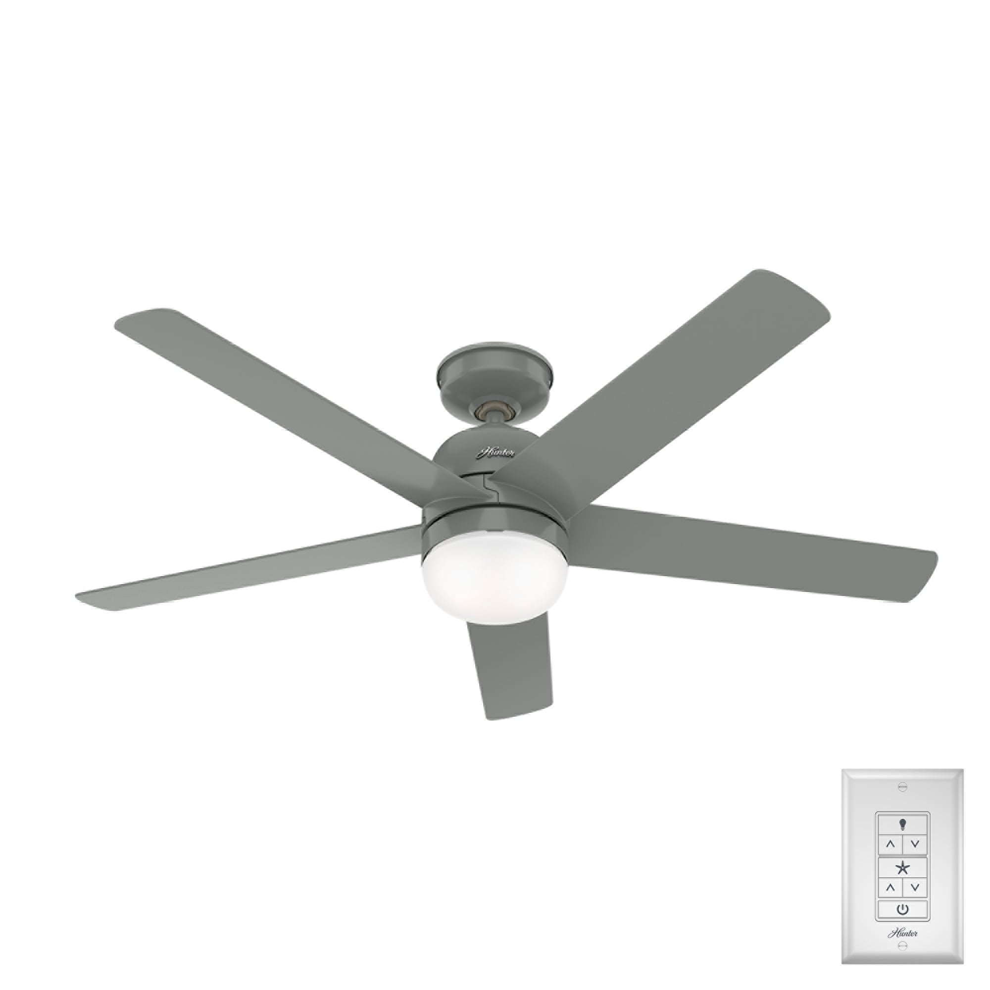 Hunter Anorak WeatherMax 52-Inches Quartz Grey with Quartz Grey Blades Indoor/Outdoor Downrod mount Standard Ceiling Fan With Light ( 5 -Blade)