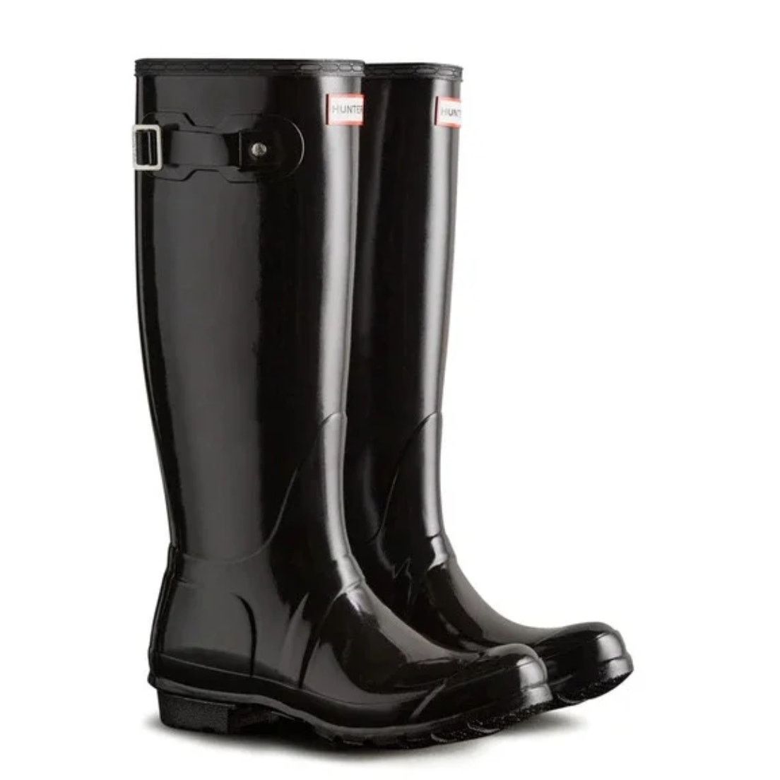 Hunter Black Original Tall Gloss Waterproof Rain Boots, Women's (Size 10)