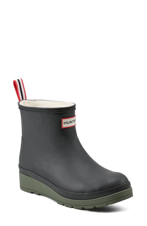 Hunter Play Short Faux Shearling Lined Waterproof Rain Boot in Black/Rowan Green at Nordstrom, Size 10