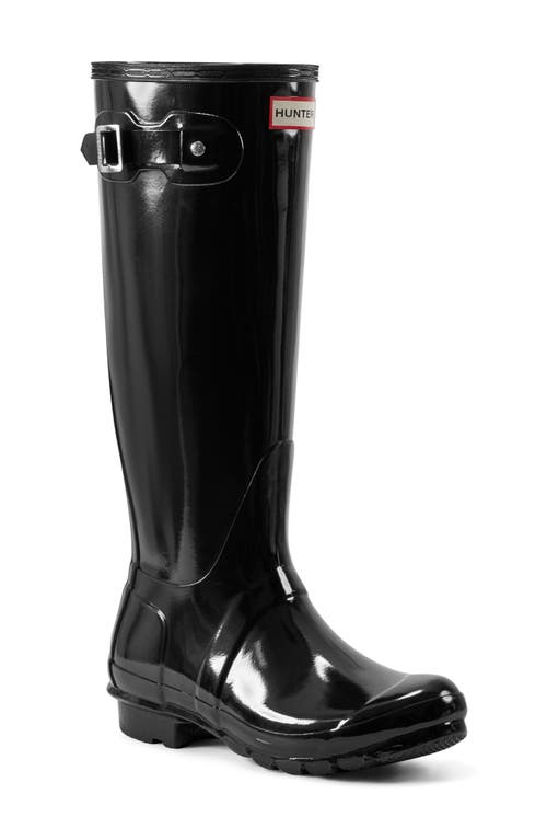 Hunter Refined Tall Gloss Waterproof Rain Boot in Black at Nordstrom, Size 5