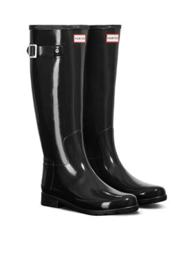 Hunter Women's Refined Gloss Rain Boots, Black, 9M