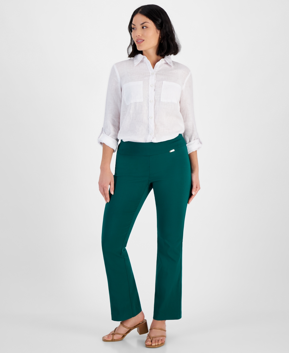 I.n.c. International Concepts Petite Mid-Rise Bootcut Pants, Created for Macy's - Green Tourmalin