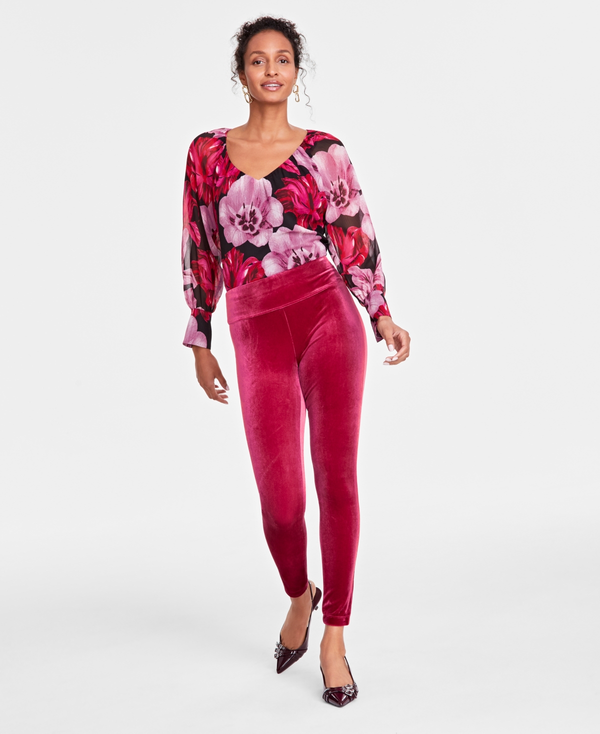 I.n.c. International Concepts Petite Velvet Skinny Pants, Created for Macy's - Crimson Autumn