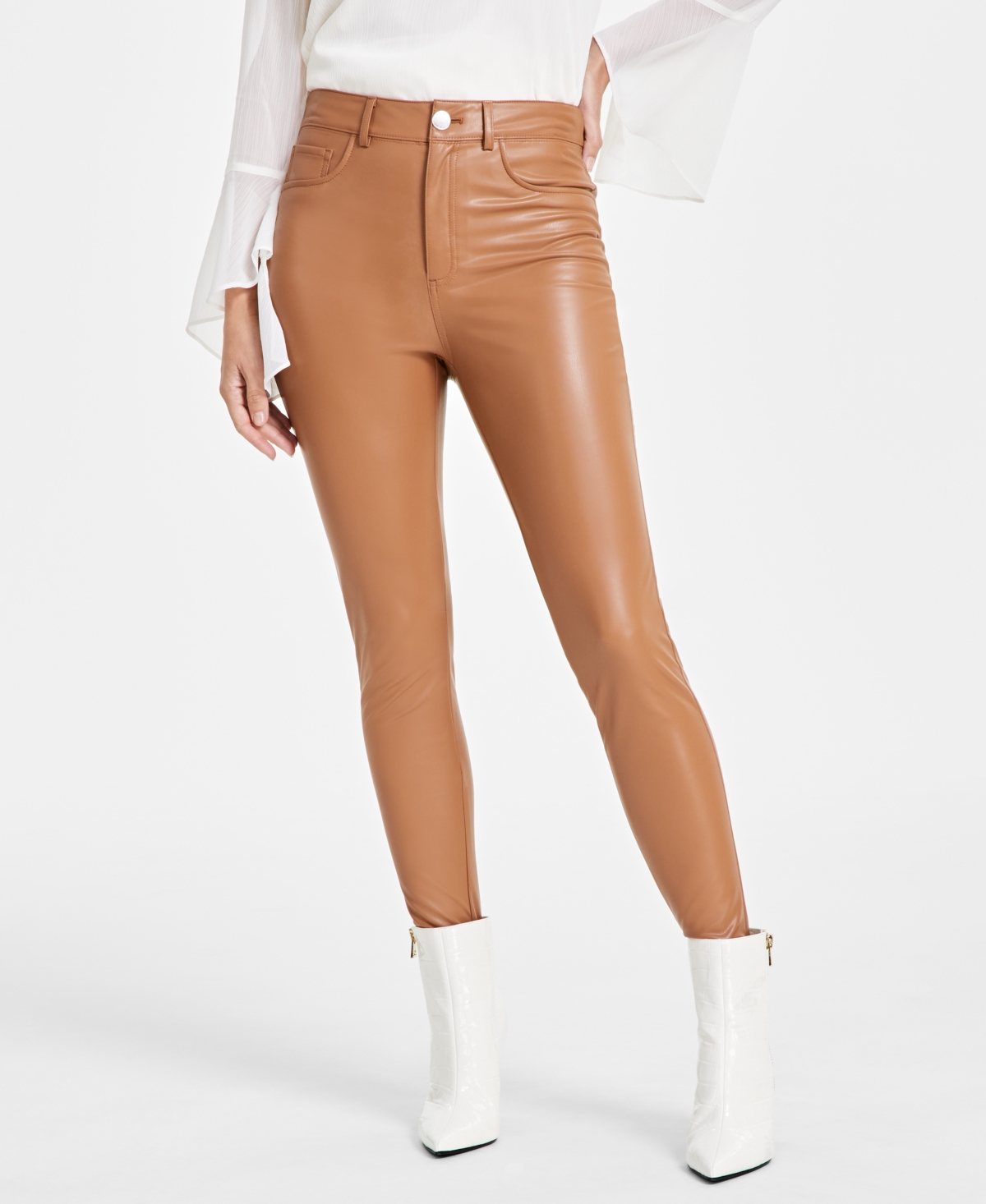 I.n.c. International Concepts Women's Faux-Leather Skinny Pants, Created for Macy's - Brown Saira