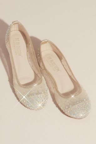 Illusion Toe Cap Crystal Embellished Ballet Flat Shoes in Nude Size: 8 David's Bridal