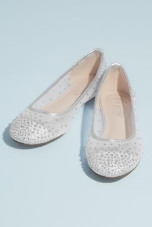 Illusion Toe Cap Crystal Embellished Ballet Flat Shoes in Silver Size: 8.5 David's Bridal