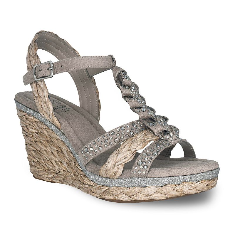 Impo Oliza Women's Memory Foam Embellished Platform Wedge Sandals, Size: 10, Simply Brown