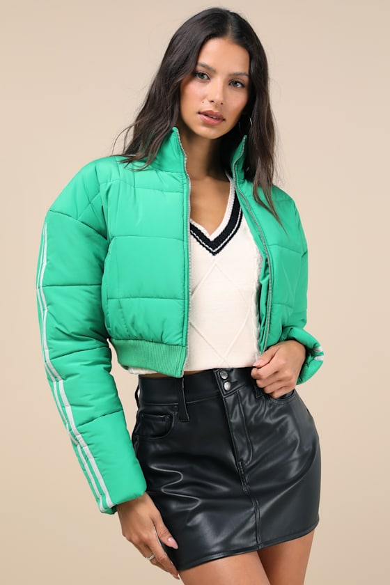 Impressively Posh Green Nylon Quilted Cropped Puffer Jacket