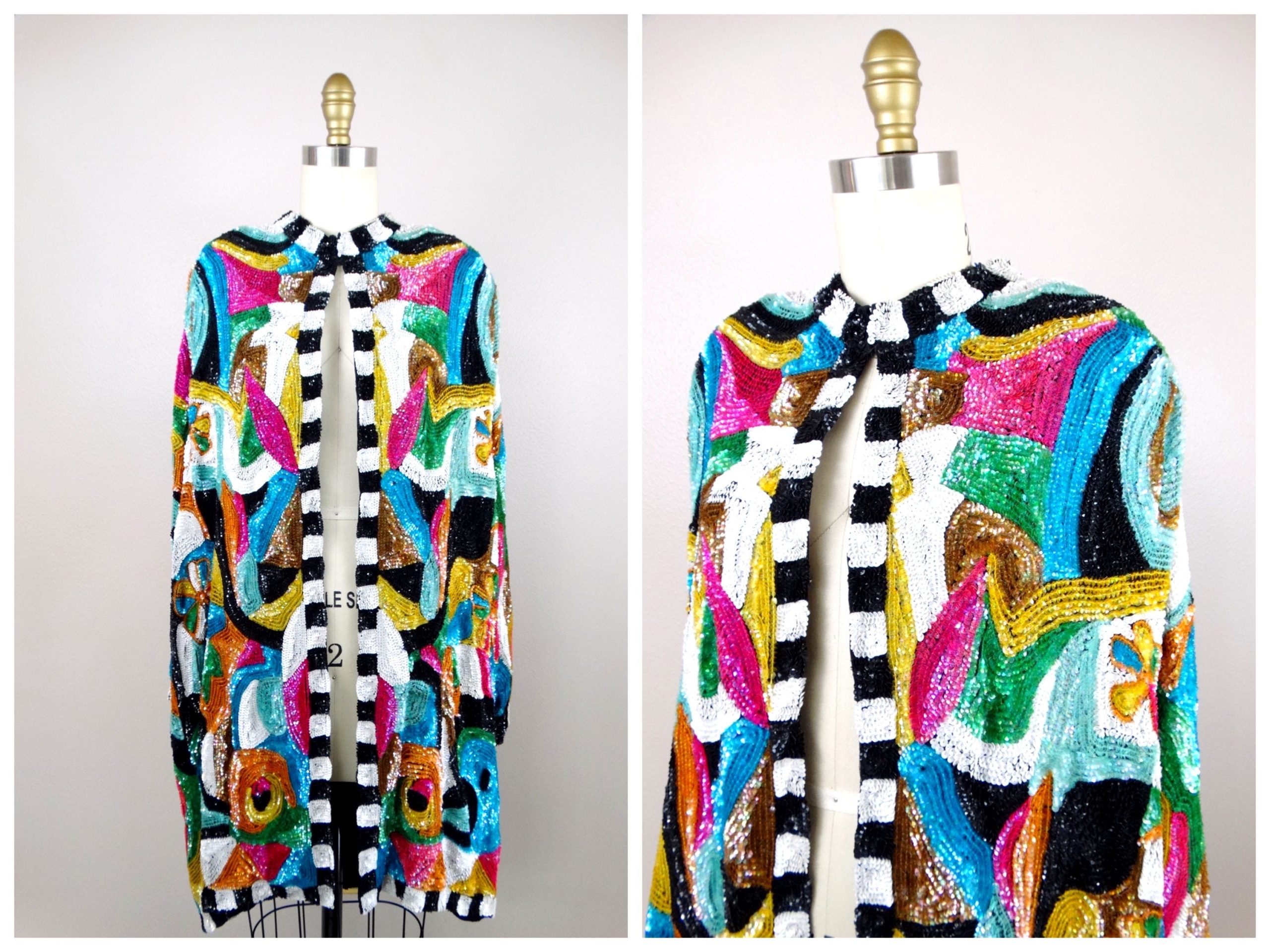 Incredible Retro Fully Sequined Duster/Coat Of Many Colors Bright Sequin Embellished Long Jacket