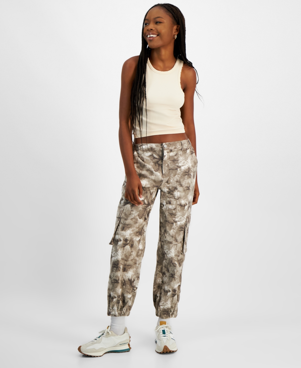 Indigo Rein Juniors' Camo-Print High-Rise Cargo Joggers - Beige