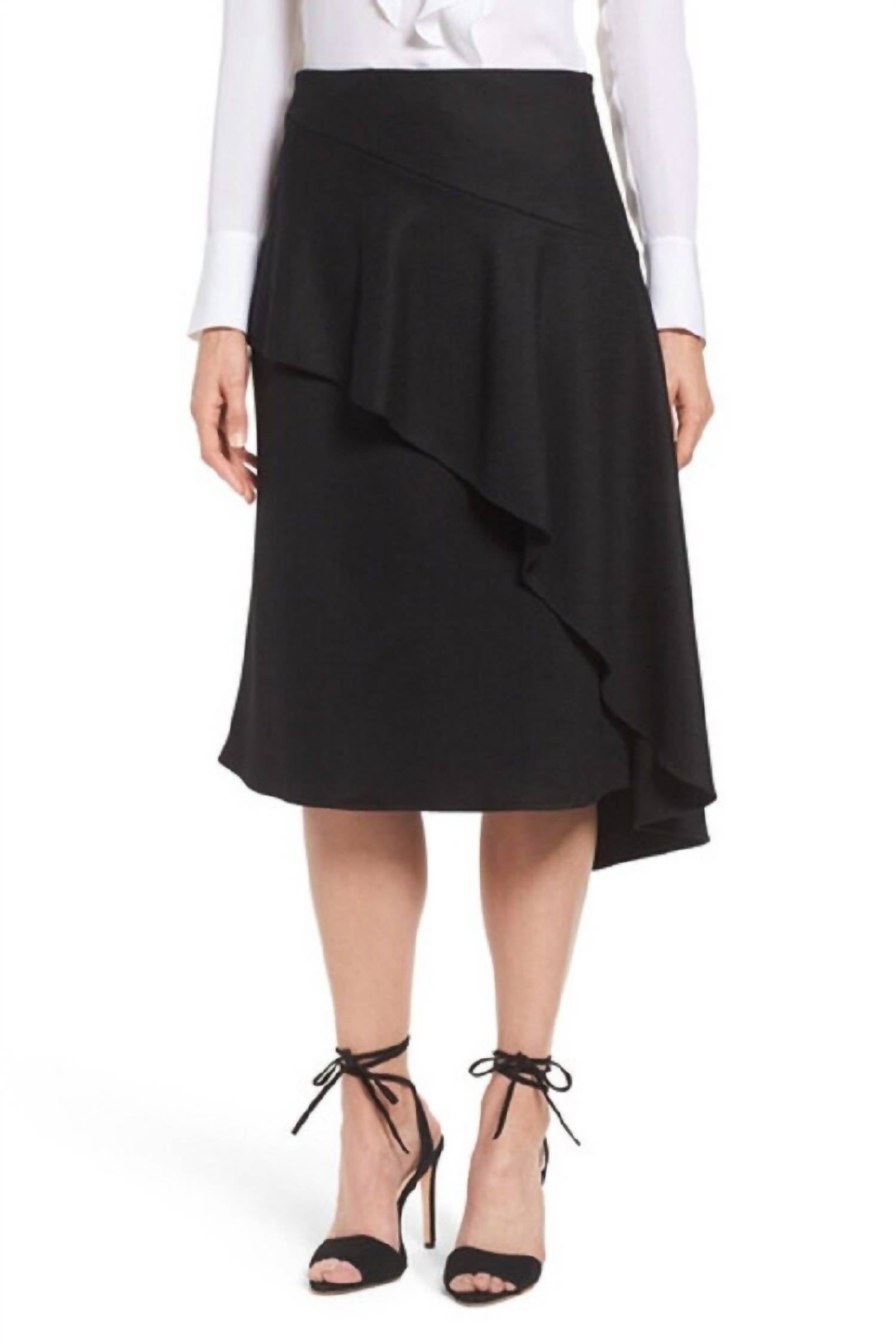 Inessa Asymmetrical Wool Blend Ruffled Skirt In Black