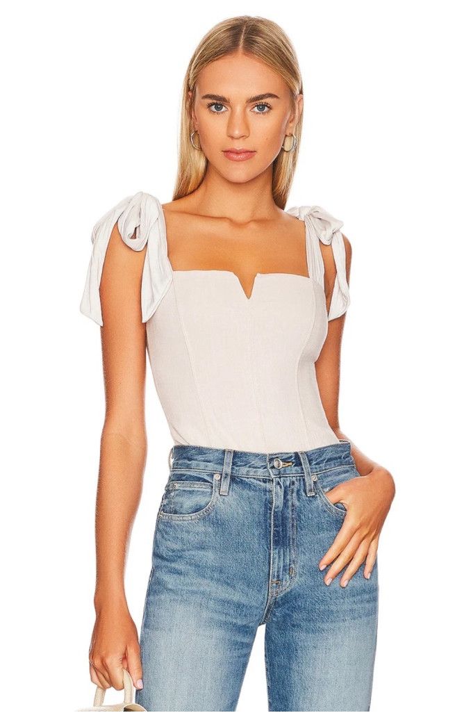 Intimately Free People White Corset Tie-Strap Bodysuit Small, Women's