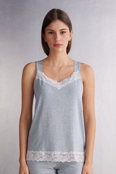 Intimissimi Lace Trim Camisole in Modal Woman Light Blue Size M