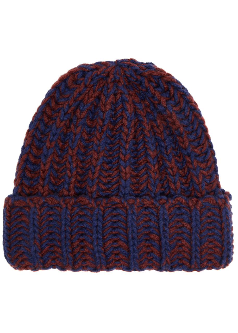 Inverni Ribbed Cashmere Beanie - Burgundy - One Size