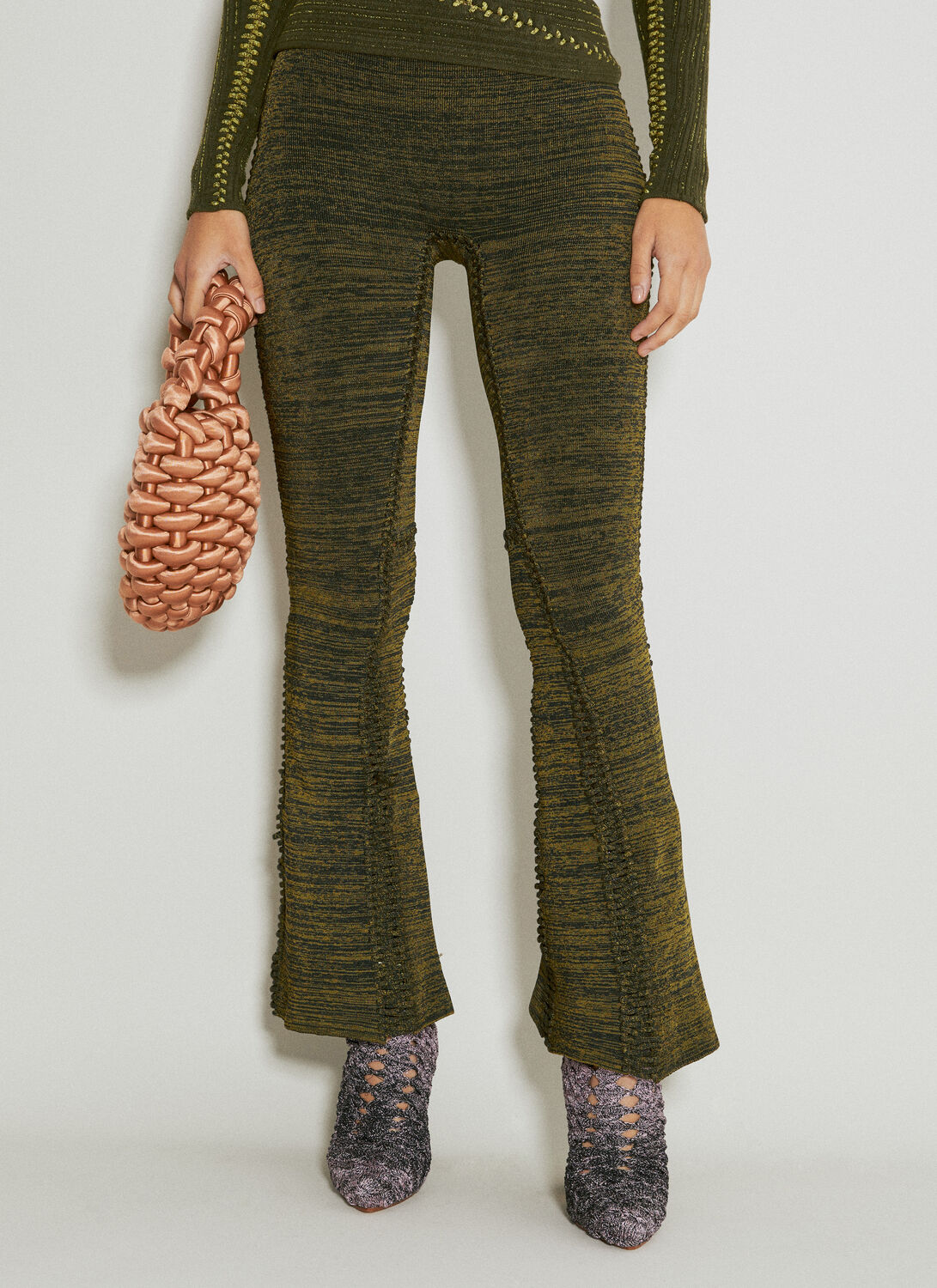 Isa Boulder Tent Flared Knit Pants - Woman Pants Green M