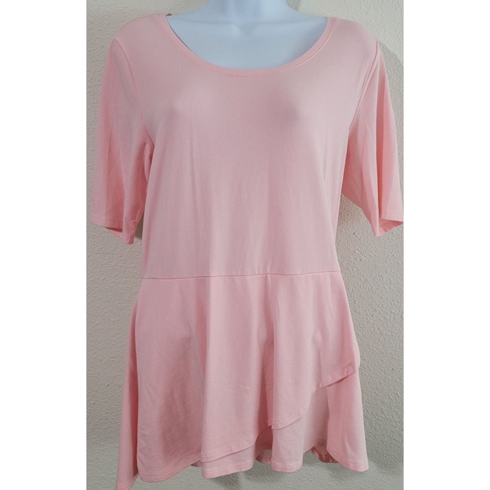 Isaac Mizrahi Pink Peplum Top Xs Short Sleeves Ruffled, Women's