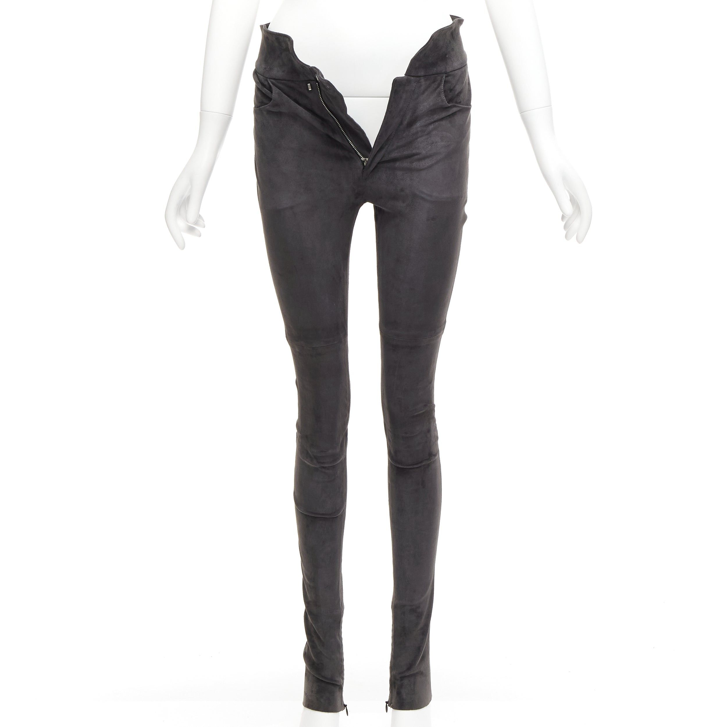 Isabel Marant 100% Lambskin Suede Leather Grey High Waisted Skinny Pants Fr36 S, Women's (Size 27)