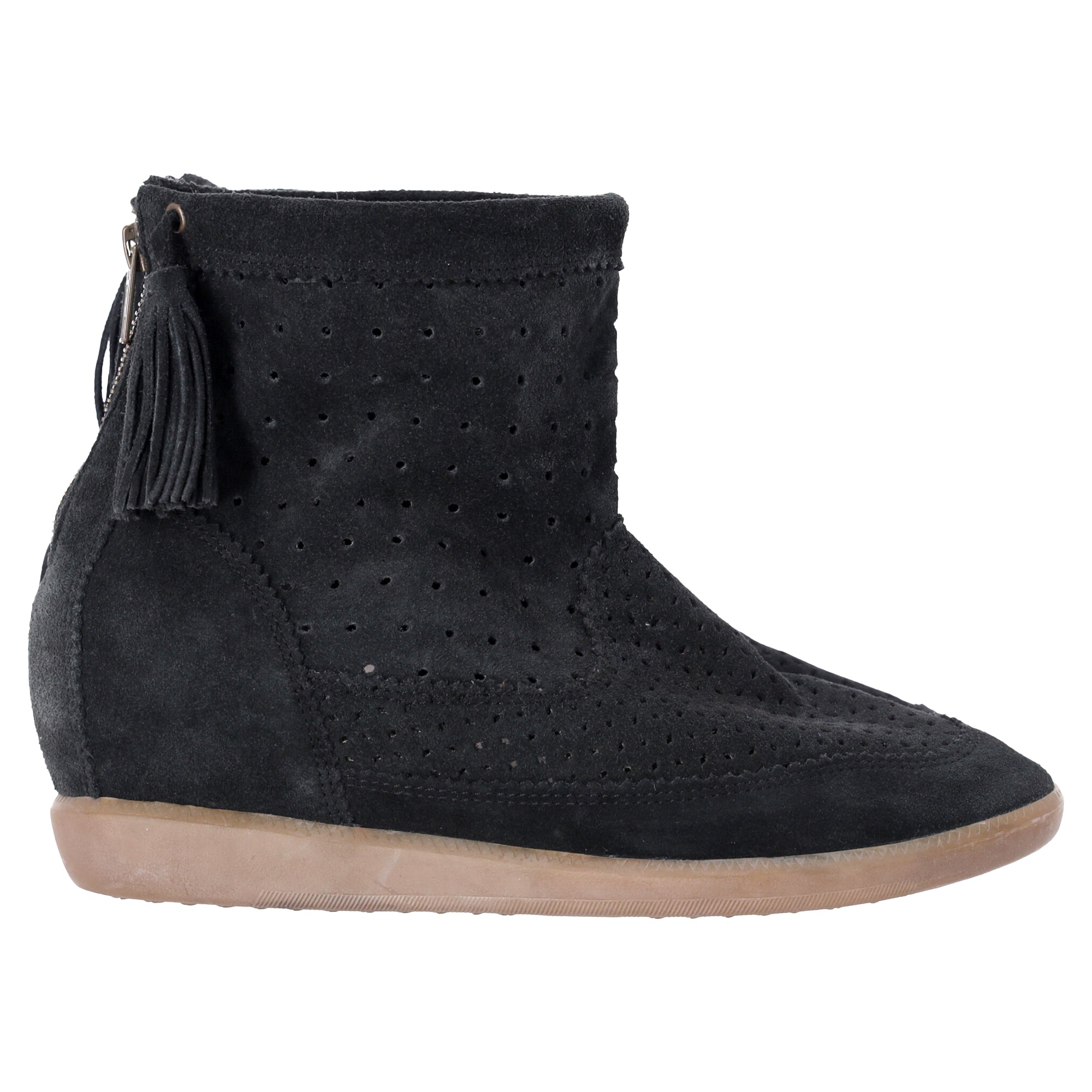 Isabel Marant Basley Tassel-Embellished Wedge Ankle Boots in Black Suede