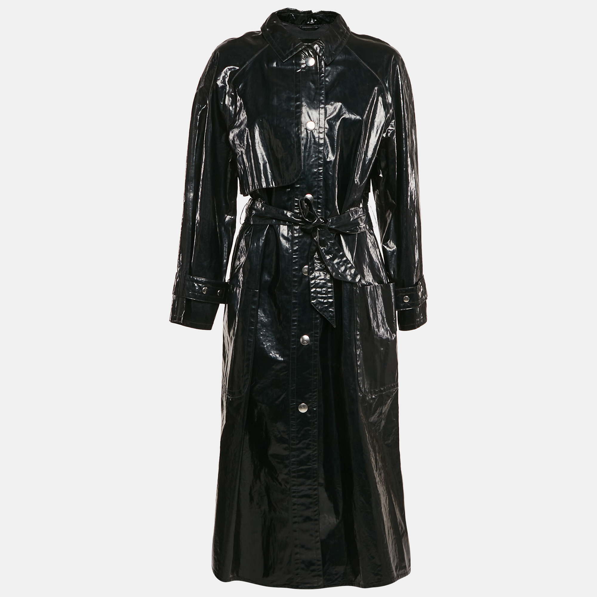 Isabel Marant Black Cotton Blend Single Breasted Trench Coat M