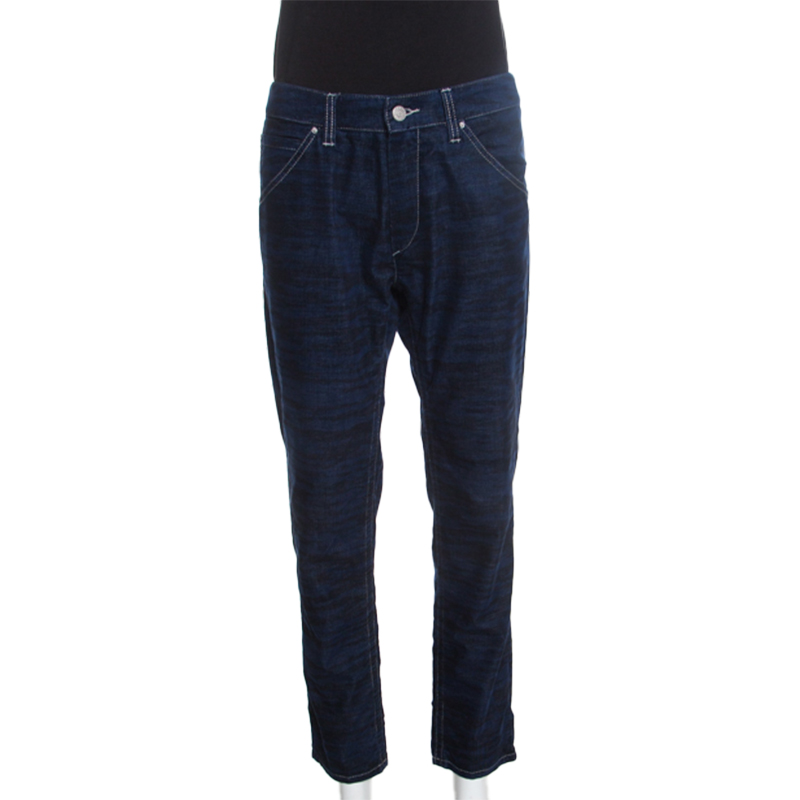 Isabel Marant Étoile Dark Blue Tiger Striped Corduroy Cropped Trousers L