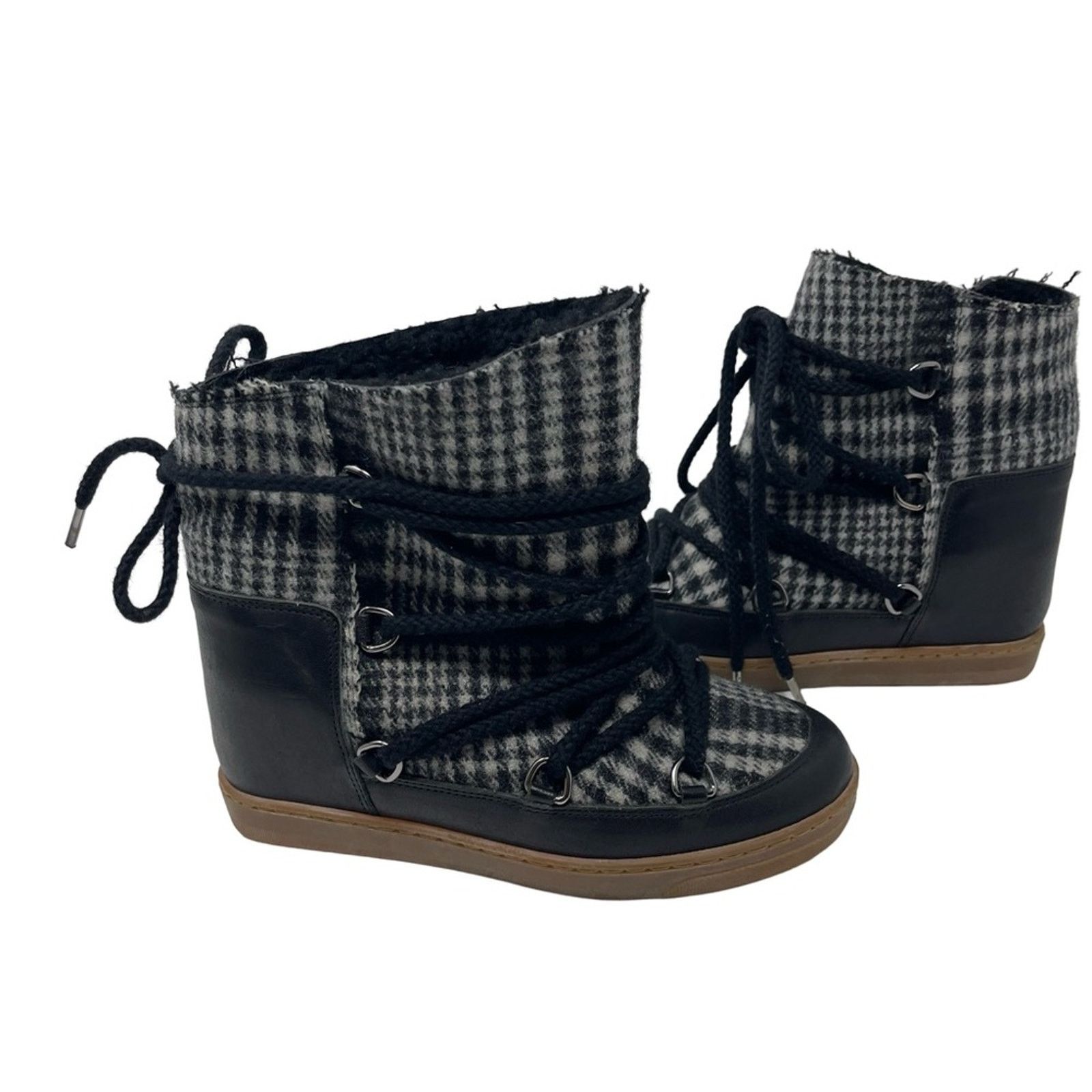 Isabel Marant Nowles Ankle Boots In Black White Hiden Wedge, Women's (Size 7)