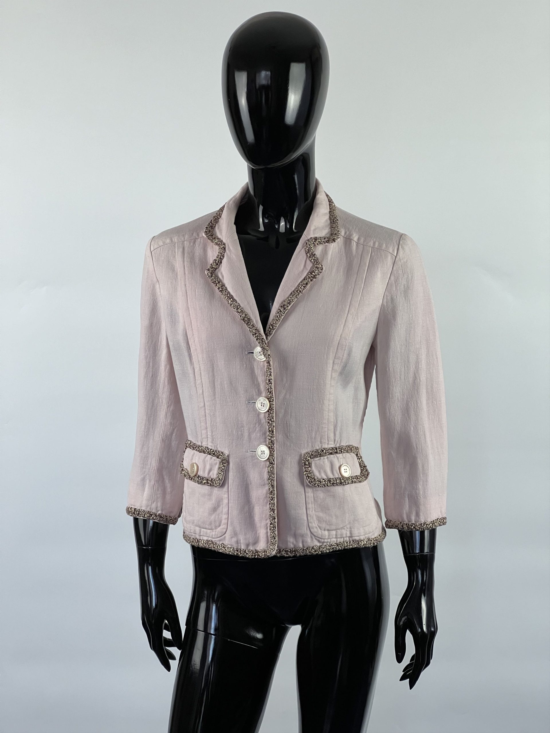 Italian Designers Max Mara 3/4 Sleeve Linen Cropped Blazer Jacket in Pink, Women's (Size Small)