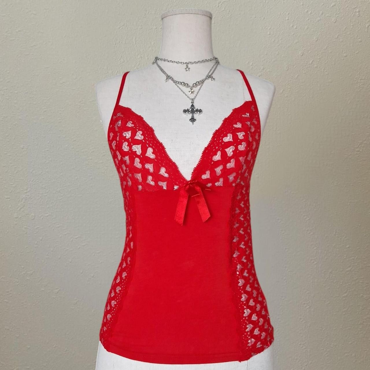 Italian Designers Red Coquette Heart Camisole Lingerie, Dolette, Babydoll, Y2K, Women's (Size Medium)